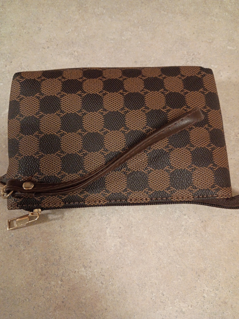 Brown Checker Wristlet Clutch